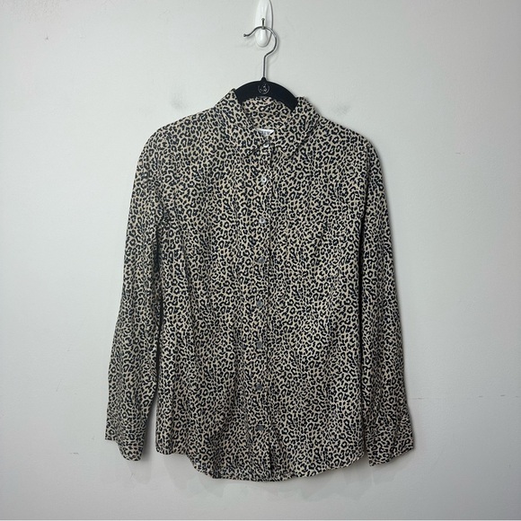 J. Crew Tops - Jcrew Leopard Print Button Up Shirt Tan Black Cotton Long Sleeve Animal Mobwife